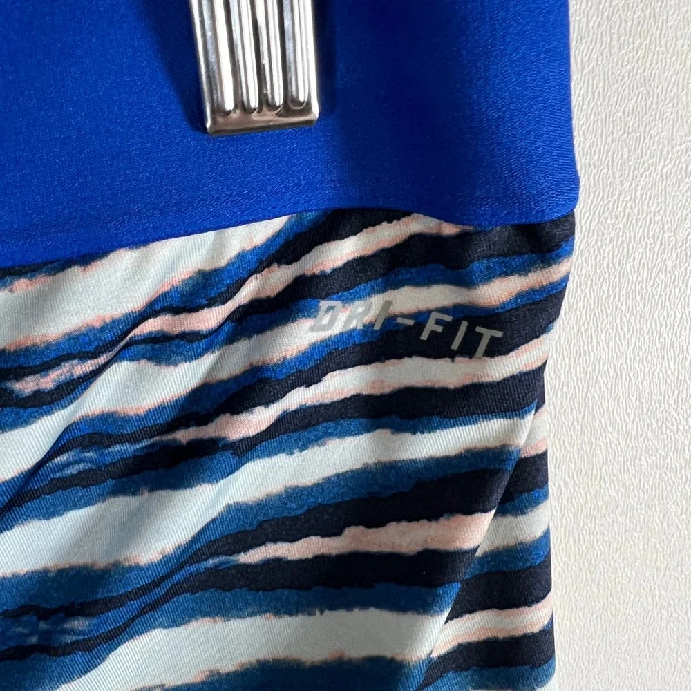 Nike Pro Dri-FIT Women Blue Pink‎ Striped Compression Athletic Shorts Size Large